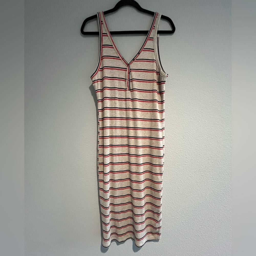 All in Favor Red and Cream Striped Midi Dress